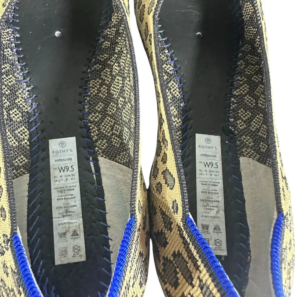 Rothy’s Size 9.5 Leopard Print Almond Toe Flats Washable Eco-Friendly